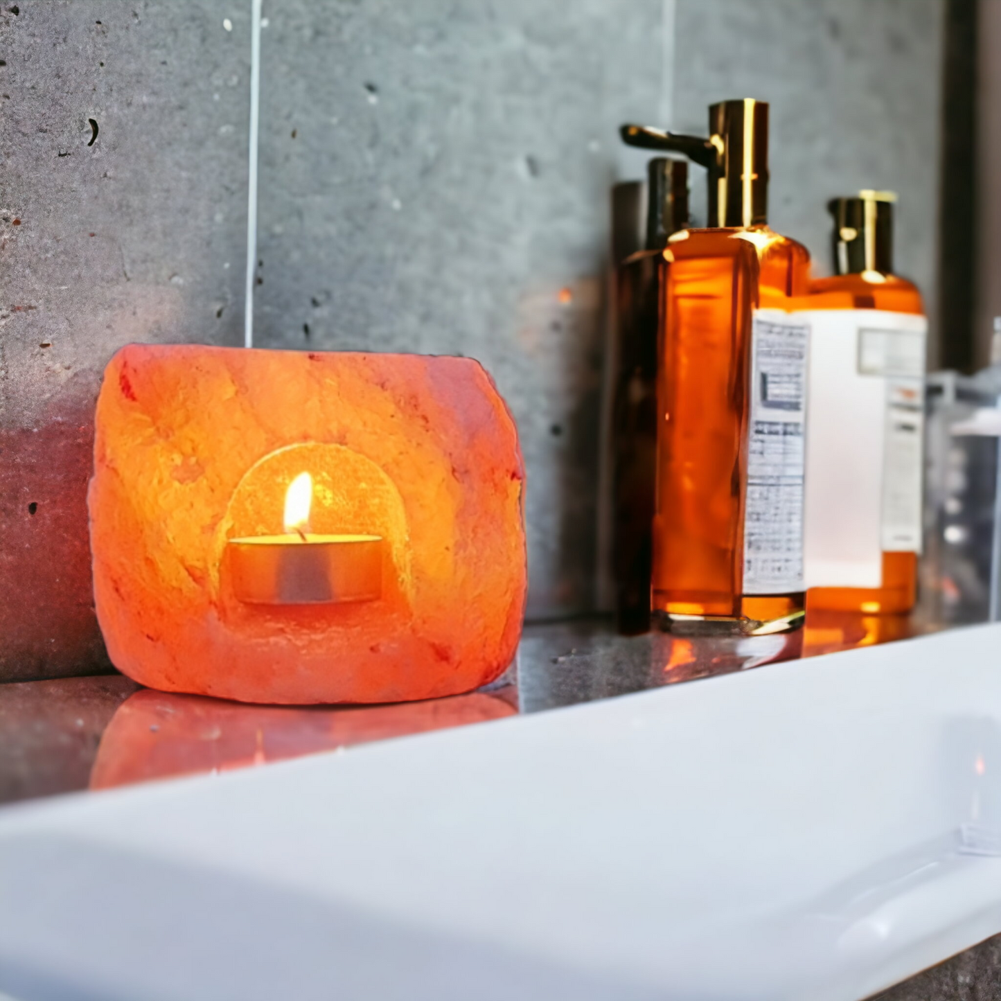 Bougeoir en sel rose de l'Himalaya : Naturel (Grand format)