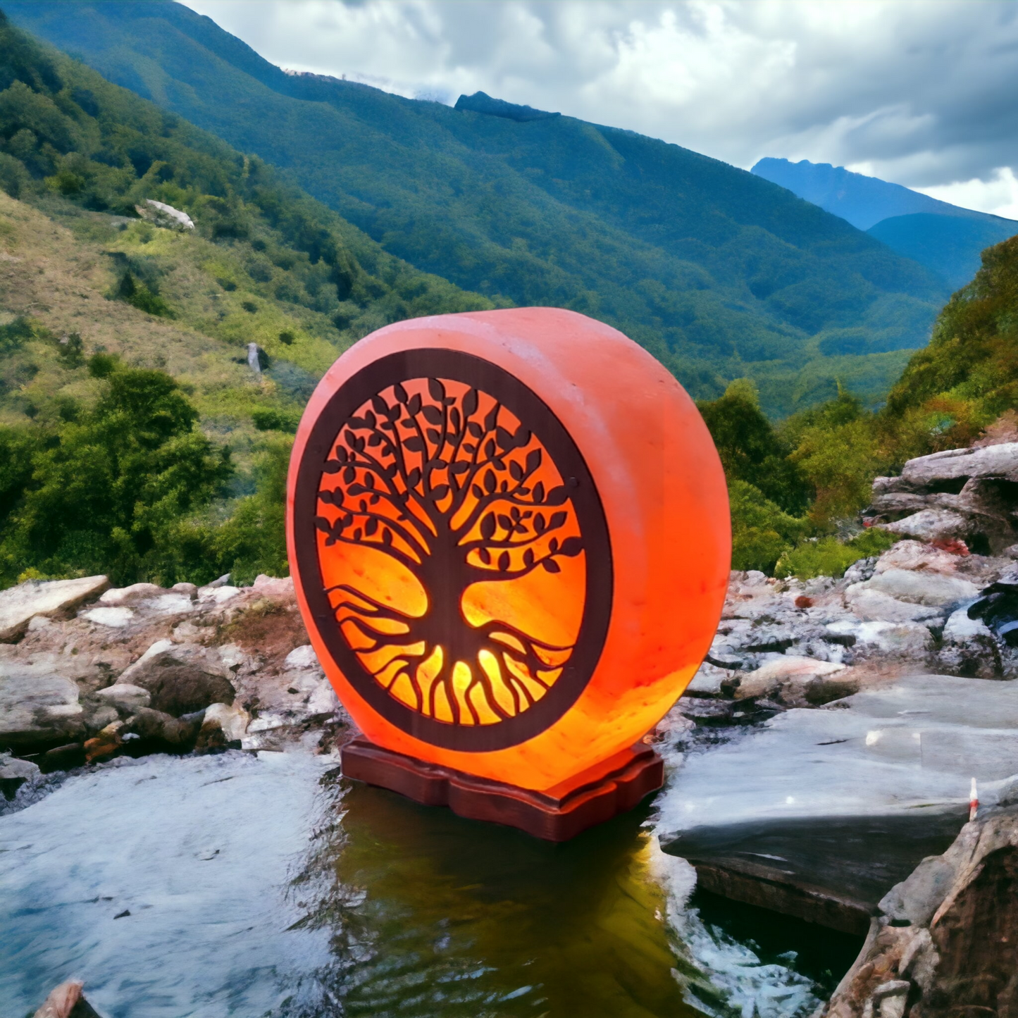 Lampe de sel rose de l'Himalaya 3D : Arbre de vie (Taille L avec variateur de lumière)