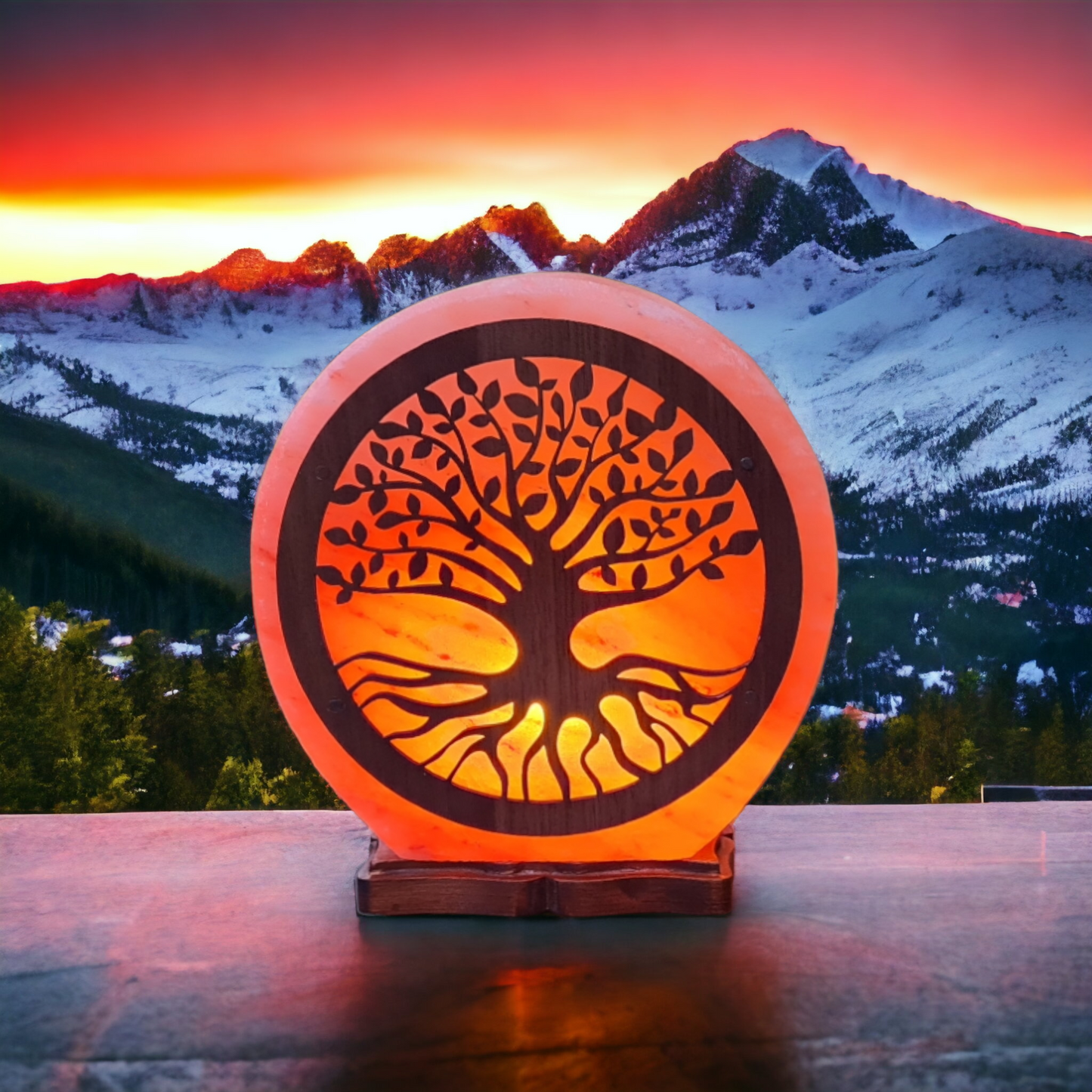 Lampe de sel rose de l'Himalaya 3D : Arbre de vie (Taille L avec variateur de lumière)