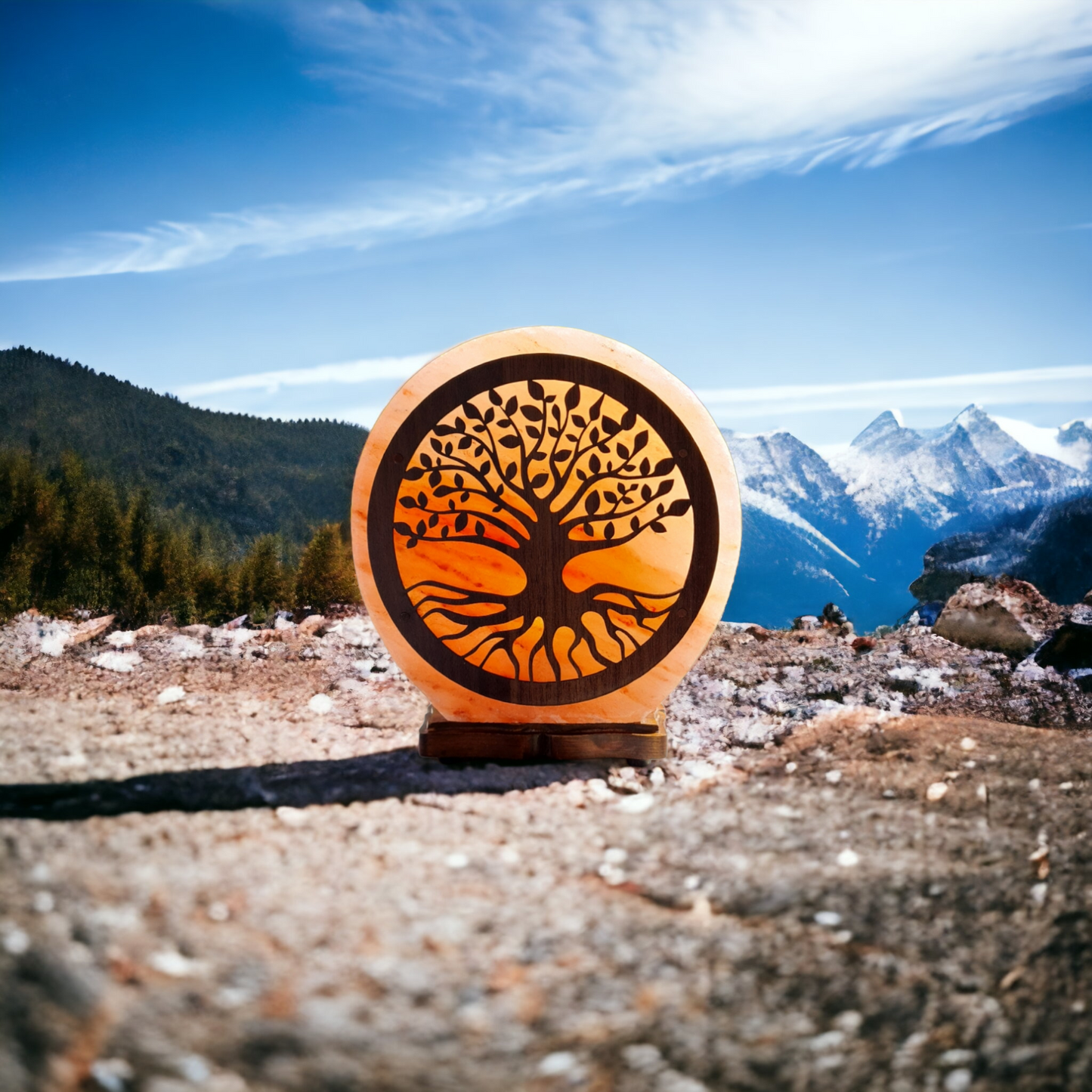 Lampe de sel rose de l'Himalaya 3D : Arbre de vie (Taille L avec variateur de lumière)