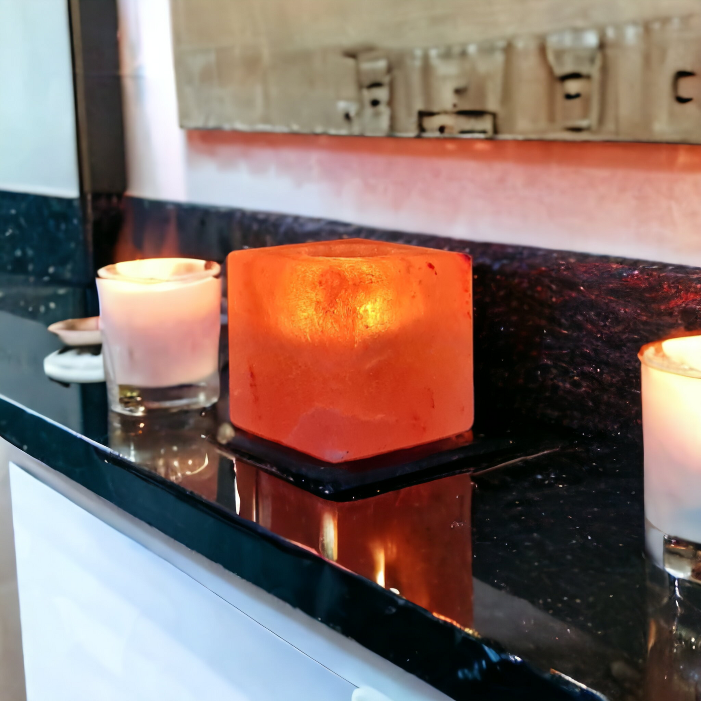 Bougeoir de sel rose de l'Himalaya : Cube