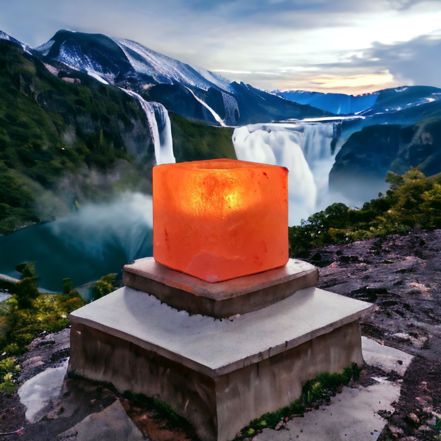 Bougeoir de sel rose de l'Himalaya : Cube