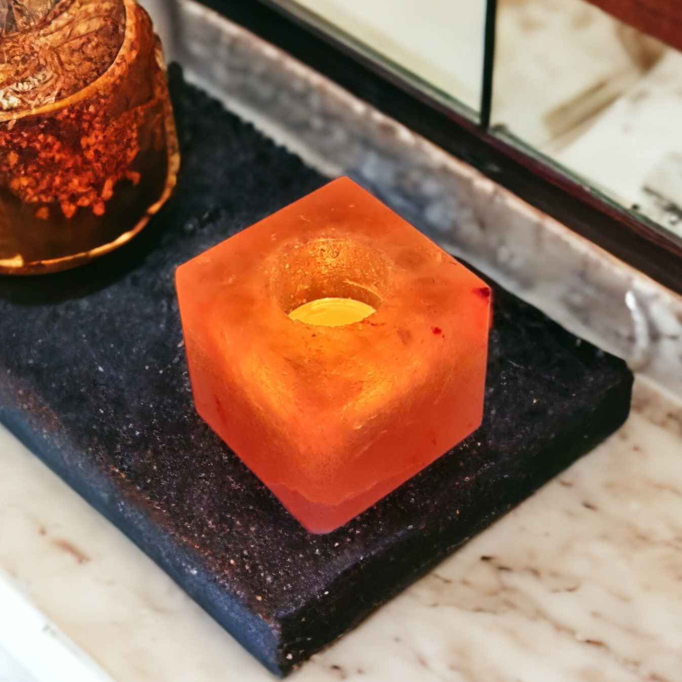 Bougeoir de sel rose de l'Himalaya : Cube