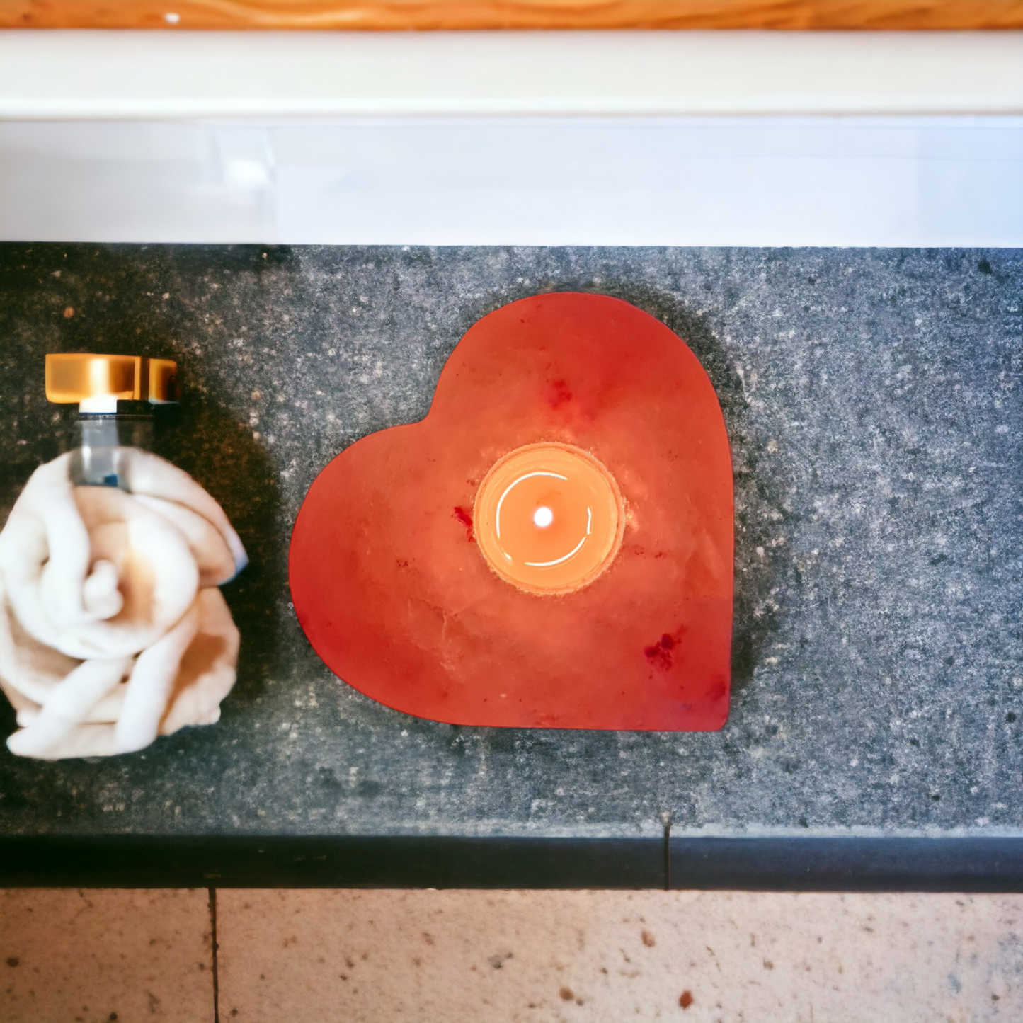 Bougeoir de sel rose de l'Himalaya : Cœur