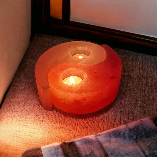 Bougeoir de sel rose de l'Himalaya : Yin Yang