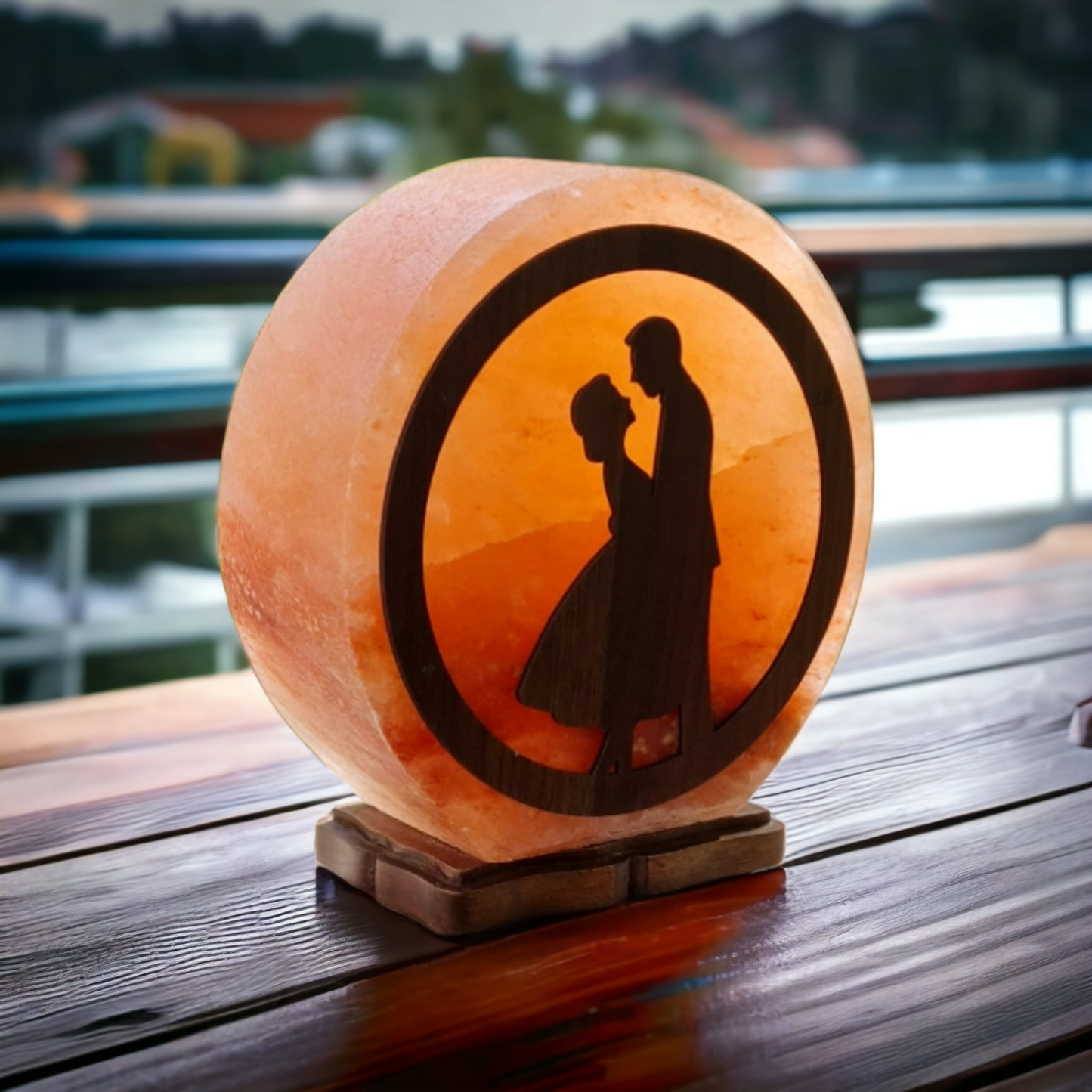 Lampe de sel rose de l'Himalaya 3D : Couple amoureux (Taille L avec variateur de lumière)