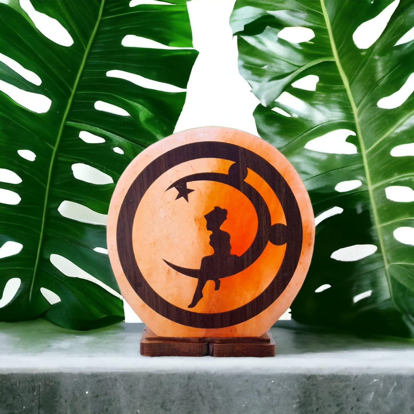 Lampe de sel rose de l'Himalaya 3D : La fée et la Lune (Taille L avec variateur de lumière)