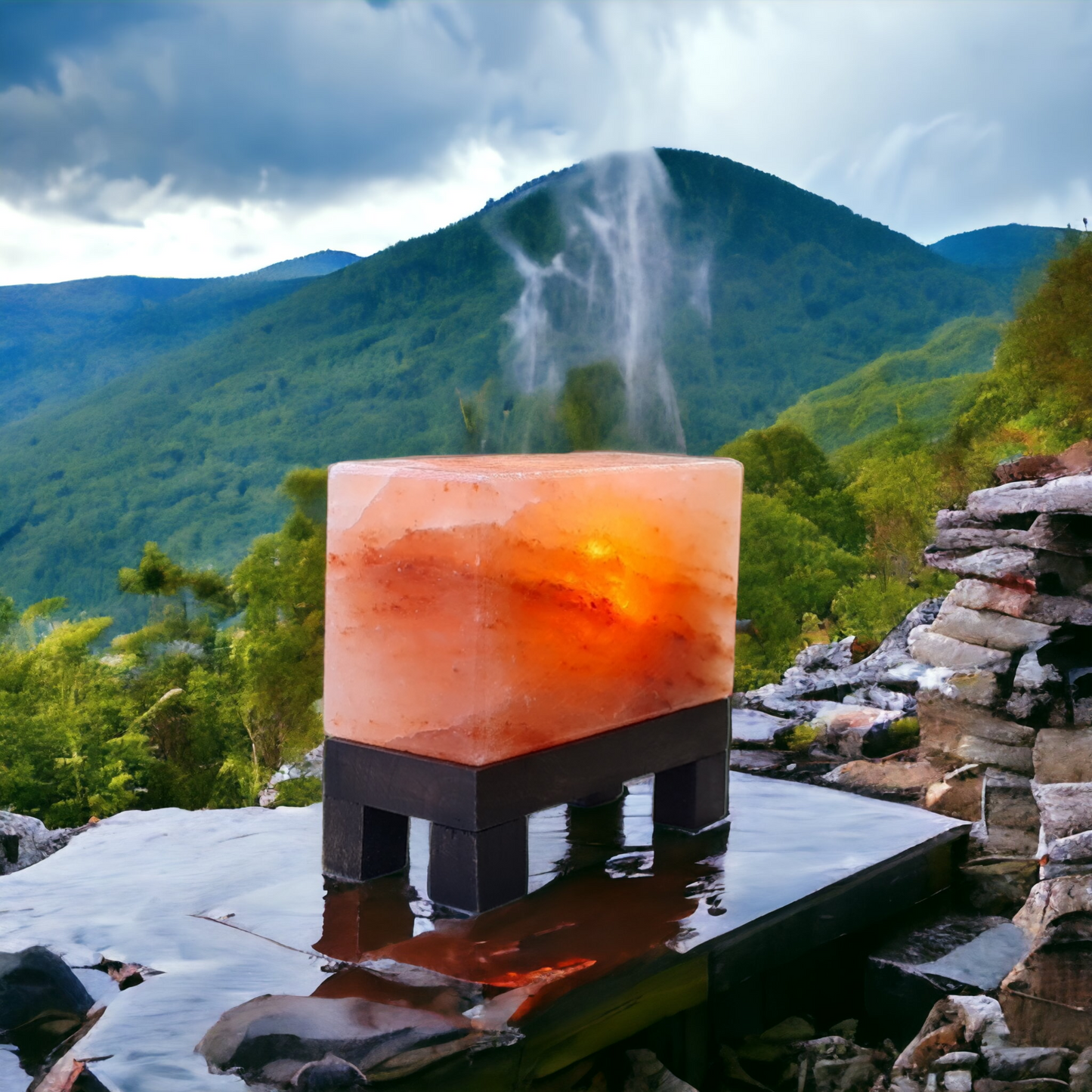 Lampe de sel rose de l'Himalaya : Rectangle (Taille L avec variateur de lumière)