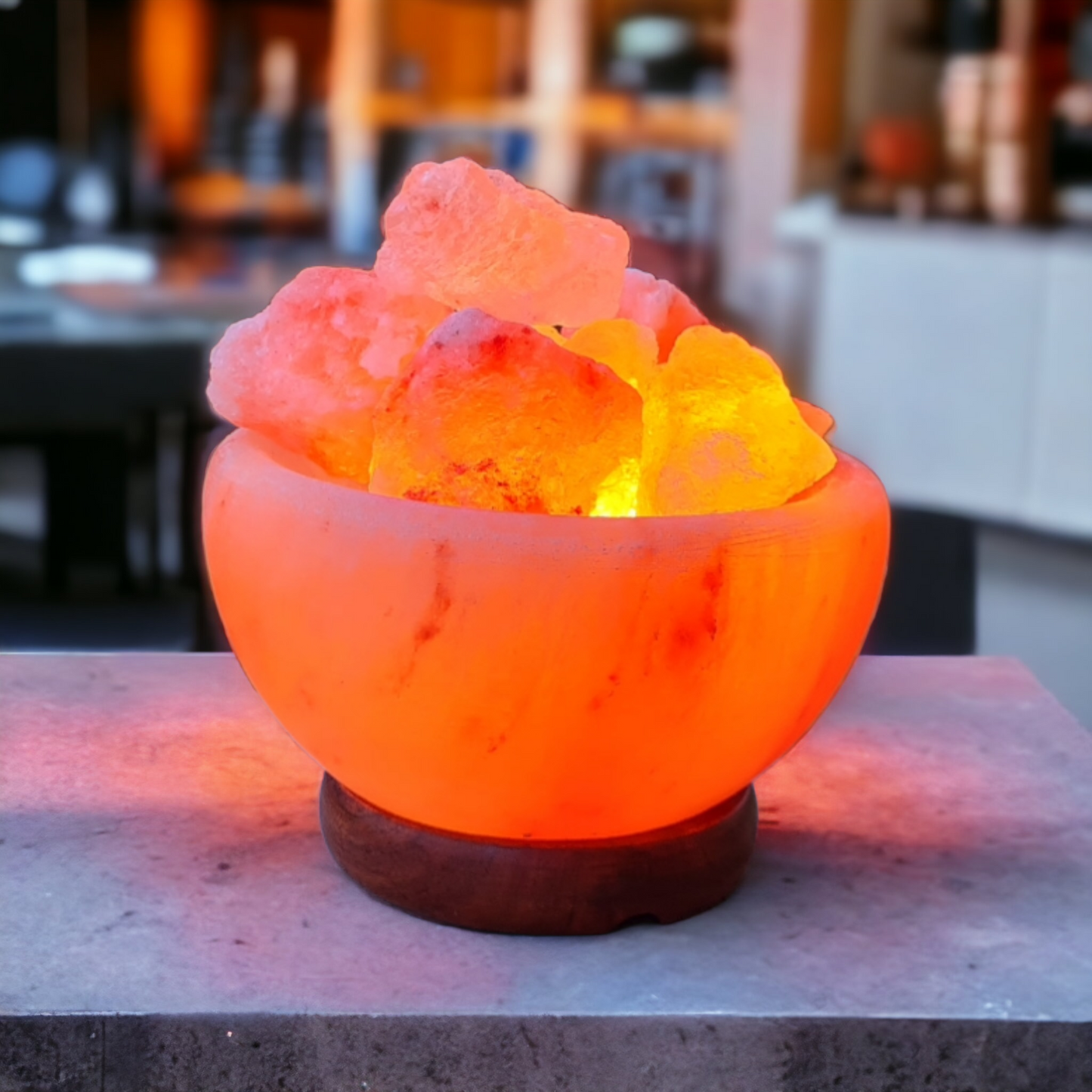 Lampe de sel rose de l'Himalaya : Bol de feu avec morceaux (Taille L avec variateur de lumière)