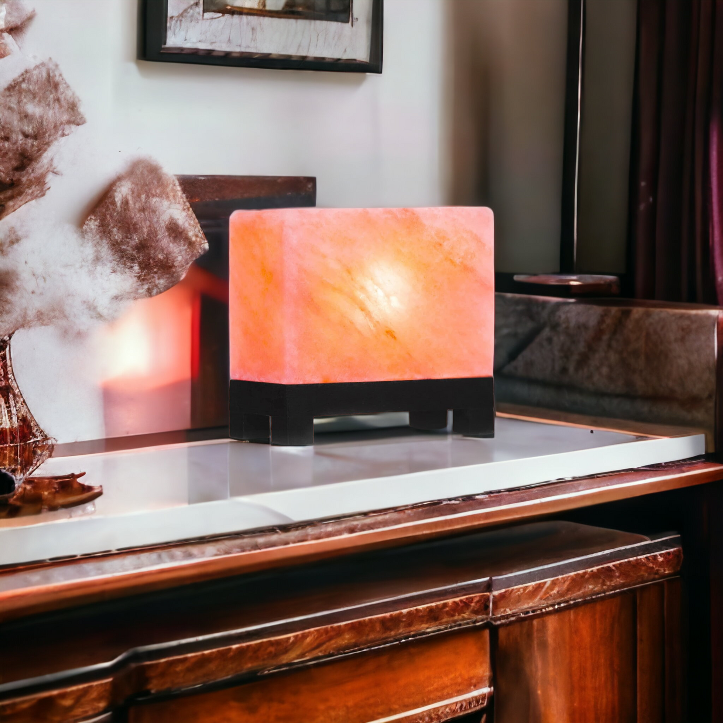 Lampe de sel rose de l'Himalaya : Rectangle (Taille L avec variateur de lumière)