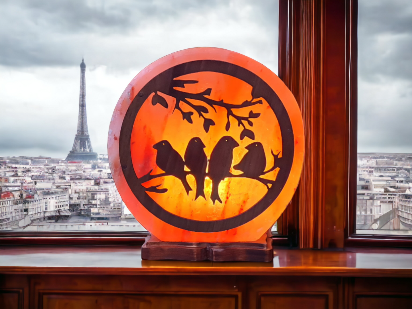Lampe de sel rose de l'Himalaya 3D : Oiseaux (Taille L avec variateur de lumière)