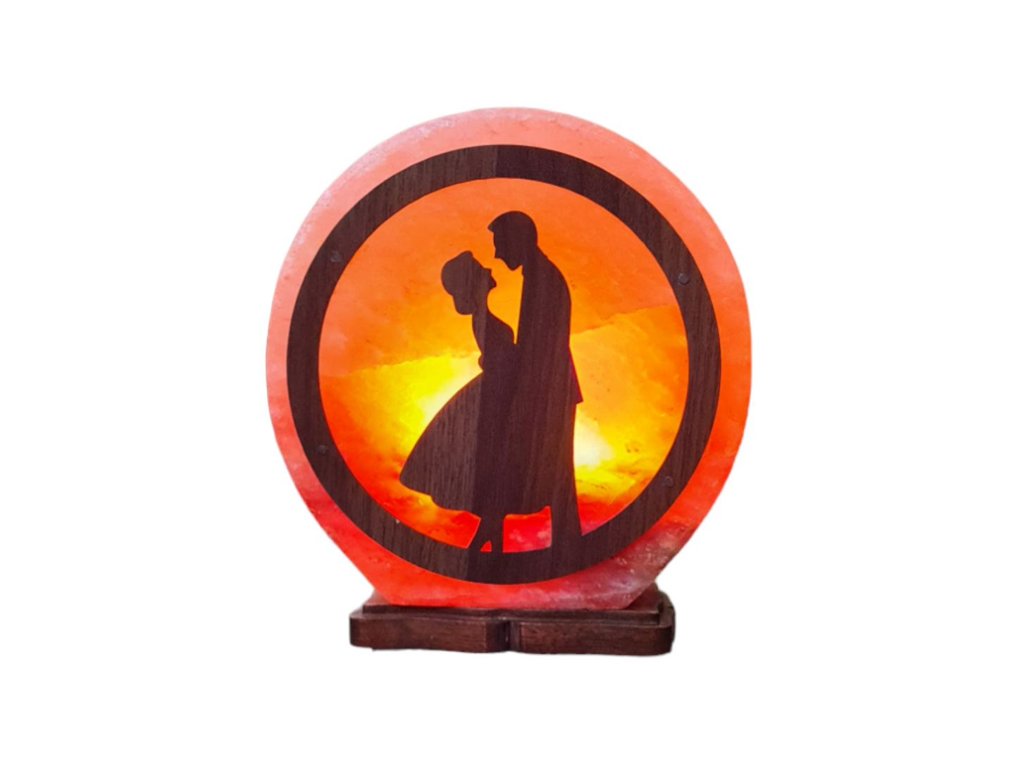 Lampe de sel rose de l'Himalaya 3D : Couple amoureux (Taille L avec variateur de lumière)