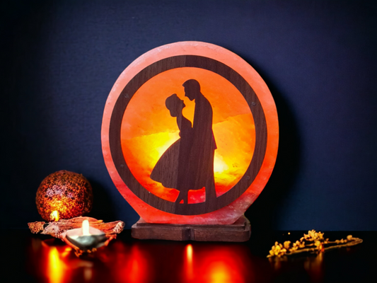 Lampe de sel rose de l'Himalaya 3D : Couple amoureux (Taille L avec variateur de lumière)