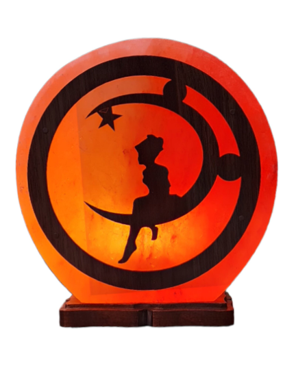 Lampe de sel rose de l'Himalaya 3D : La fée et la Lune (Taille L avec variateur de lumière)