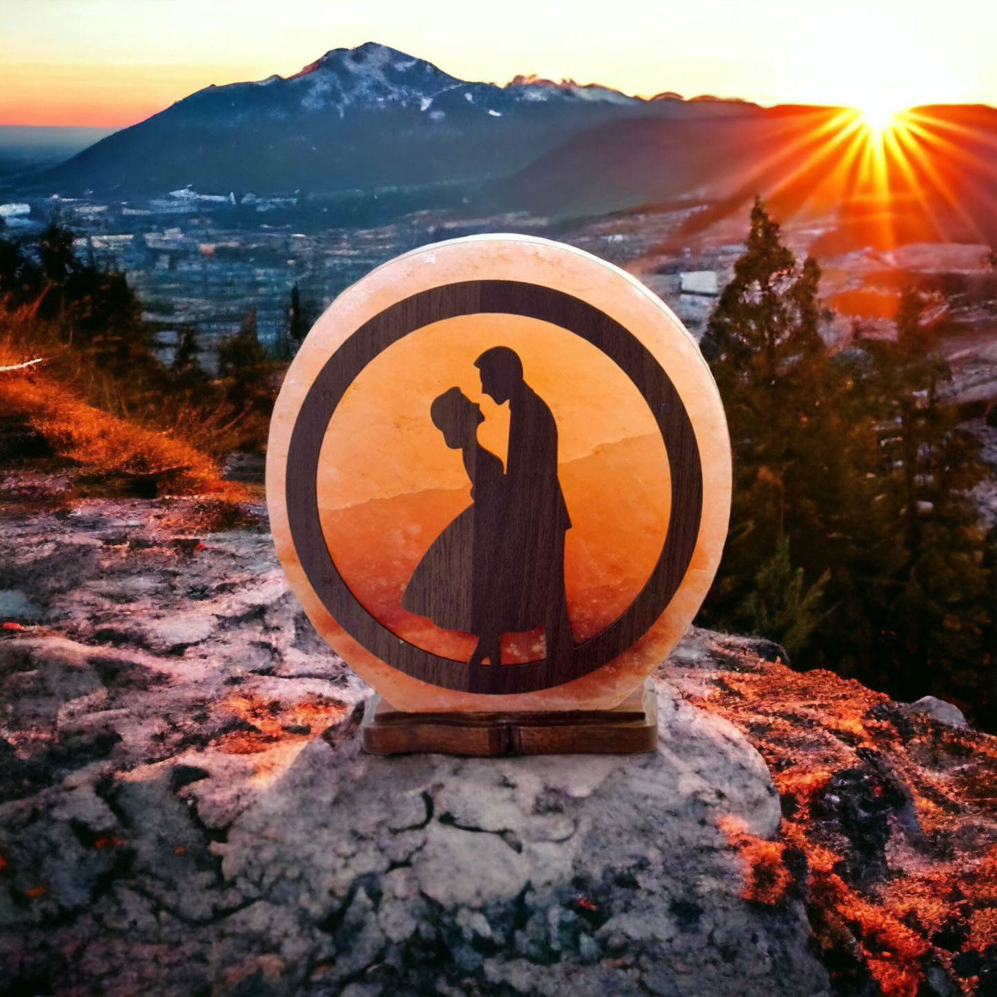 Lampe de sel rose de l'Himalaya 3D : Couple amoureux (Taille L avec variateur de lumière)
