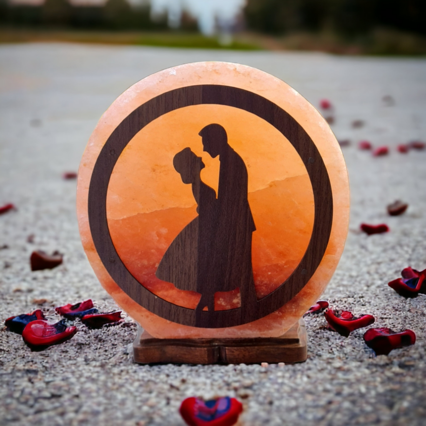 Lampe de sel rose de l'Himalaya 3D : Couple amoureux (Taille L avec variateur de lumière)