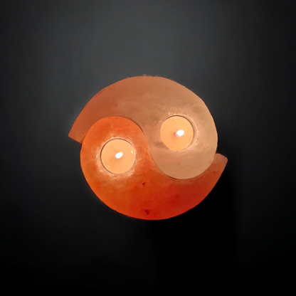 Pink Himalayan salt candle holder: Yin Yang