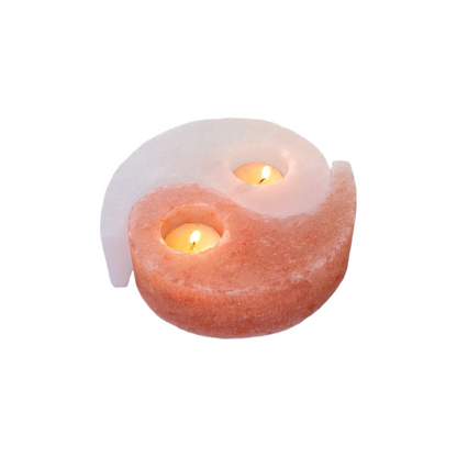 Pink Himalayan salt candle holder: Yin Yang