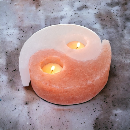 Pink Himalayan salt candle holder: Yin Yang