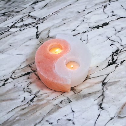 Pink Himalayan salt candle holder: Yin Yang